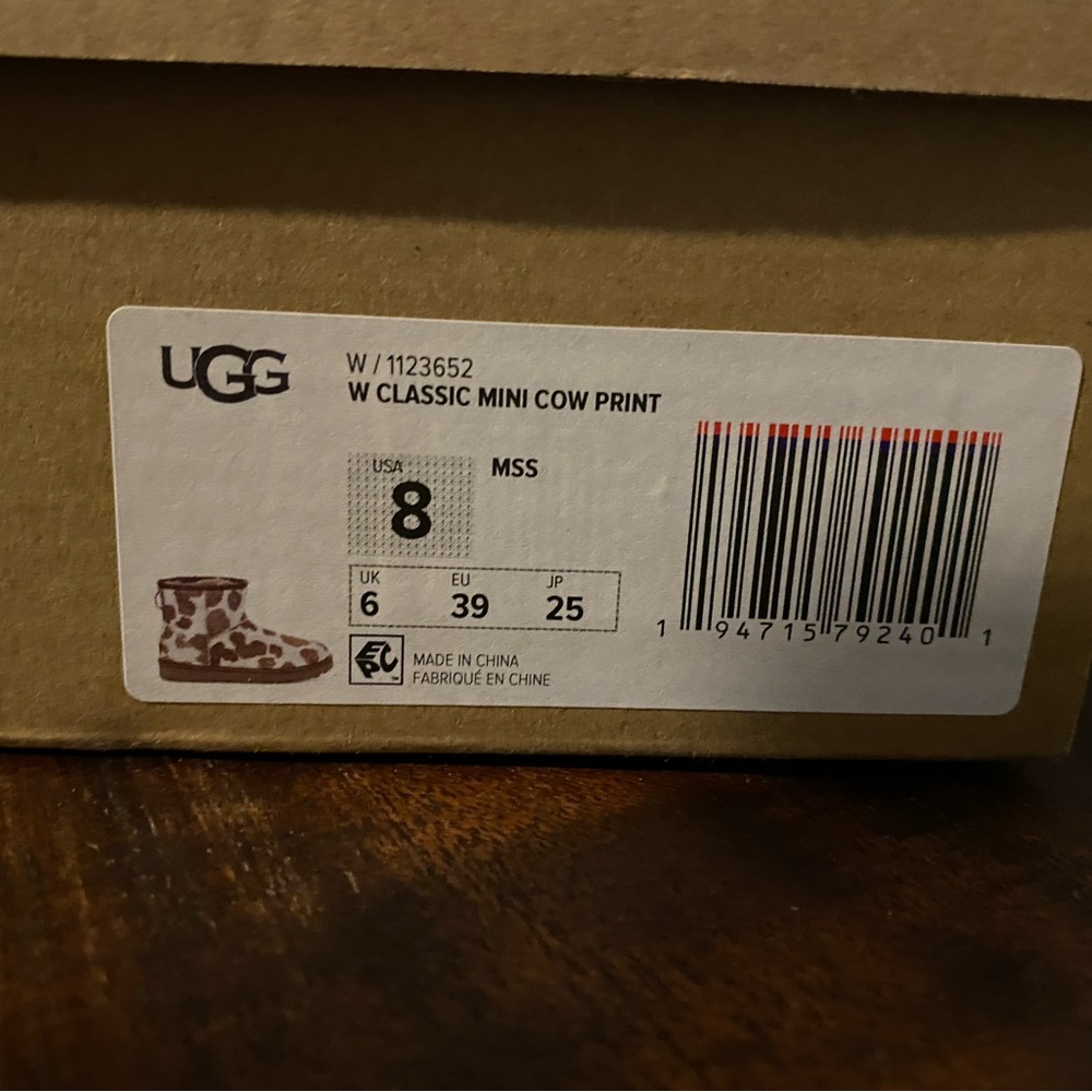 Classic Mini Cowprint UGGS. Worn Once. Retail $140 asking $60